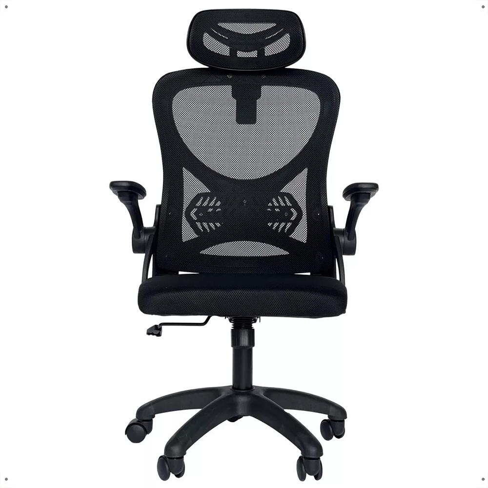 Cadeira Office Giratória Columbus Altura Regulável Sistema Relax Apoio Cabeça Assento Confortável Tela Mesh Preto - Lojas RPM