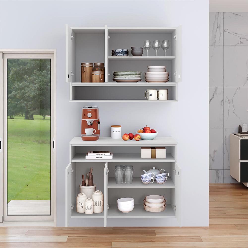 Conjunto Cozinha Completa Armário e Aparador Buffet Suspenso Organizador Nicho 3 Portas Jéssica - Branco - Lojas RPM