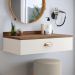 Conjunto Quarto 2 Mesas Cabeceira Retrô Mesinha Lateral Cama E Penteadeira Suspensa Organizadora Decoração Ambiente Off White/Freijó - RPM Móveis
