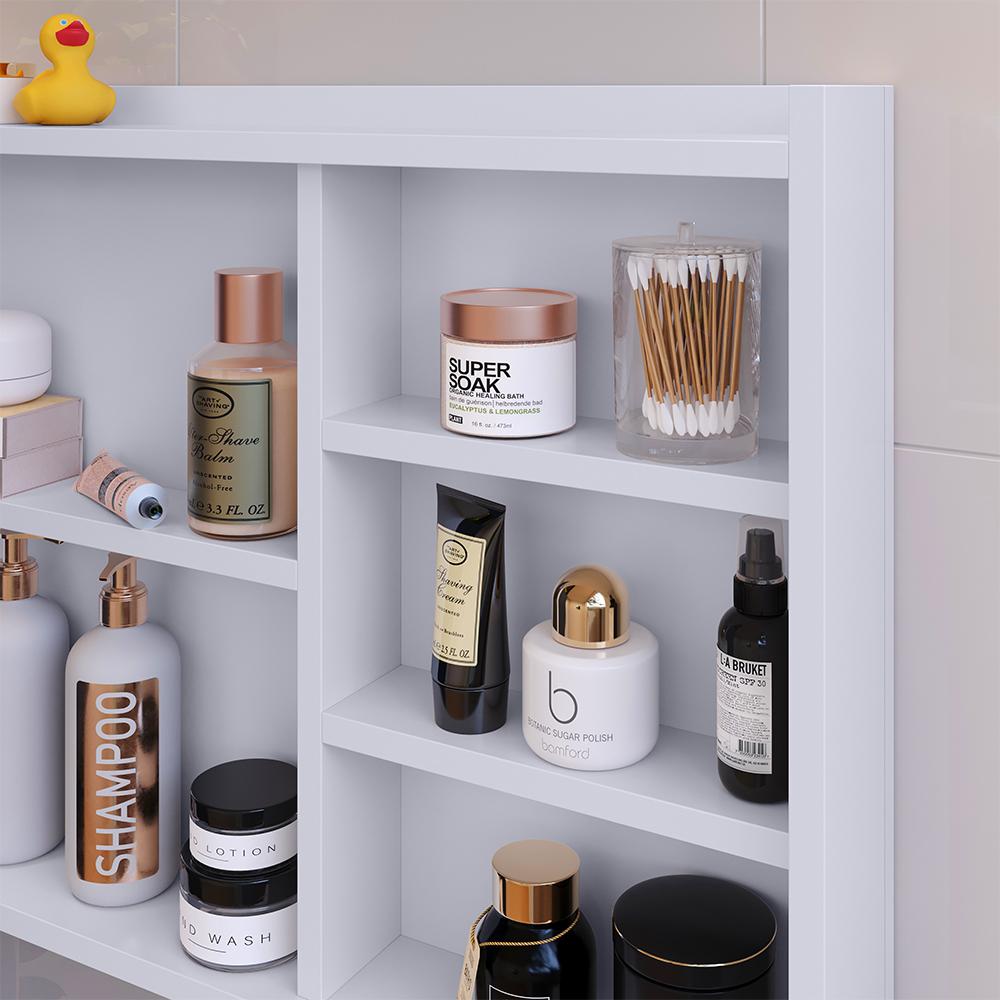 Espelheira Armário Banheiro 60 cm Espelho Porta Prateleira Organizadora Lavabo Luxo - Branco