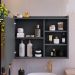 Espelheira Armário Banheiro 60 cm Espelho Porta Prateleira Organizadora Lavabo Luxo - Cinza
