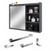 Espelheira Armário de Banheiro 1 Porta Prateleira Espelho Cinza Kit Acessórios Lavabo 4 Peças Aço Inox Cromado- RPM
