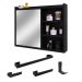 Espelheira Armário de Banheiro 1 Porta Prateleira Espelho Kit Acessórios Lavabo 4 Peças Aço Inox Preto - RPM