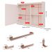 Espelheira Armário de Banheiro 1 Porta Prateleira Espelho Off White Kit Acessórios Lavabo 4 Peças Aço Inox Rose Gold - RPM