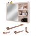 Espelheira Armário de Banheiro 1 Porta Prateleira Espelho Off White Kit Acessórios Lavabo 4 Peças Aço Inox Rose Gold - RPM
