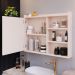 Espelheira Armário de Banheiro 1 Porta Prateleira Espelho Off White Kit Acessórios Lavabo 4 Peças Aço Inox Rose Gold - RPM