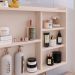 Espelheira Armário de Banheiro 1 Porta Prateleira Espelho Off White Kit Acessórios Lavabo 4 Peças Aço Inox Rose Gold - RPM