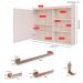 Espelheira Armário de Banheiro 1 Porta Prateleira Espelho Off White Kit Acessórios Lavabo 4 Peças Aço Inox Rose Gold - RPM