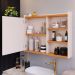 Espelheira Armário de Banheiro 1 Porta Prateleira Espelho Off White/Cinamomo Kit Acessórios Lavabo 4 Peças Aço Inox Rose Gold - RPM