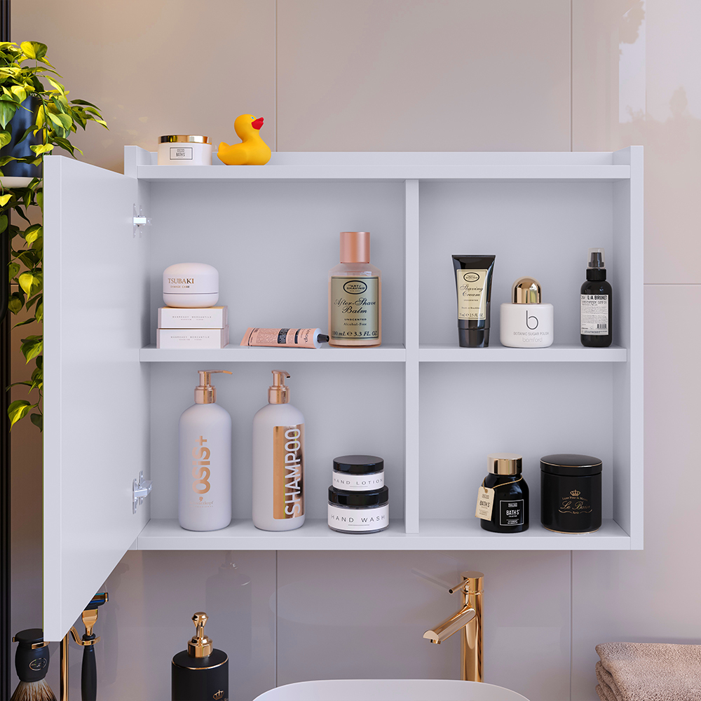 Espelheira Suspensa Armário Banheiro Prateleira Organizadora Kit Acessórios Lavabo 6 Peças Resistente Premium Branco - RPM