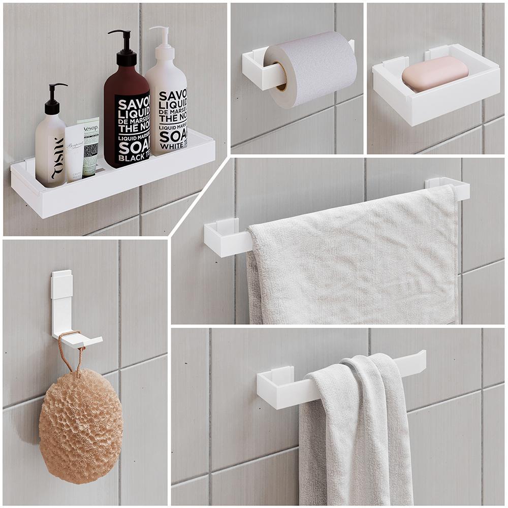 Espelheira Suspensa Armário Banheiro Prateleira Organizadora Kit Acessórios Lavabo 6 Peças Resistente Premium Branco - RPM
