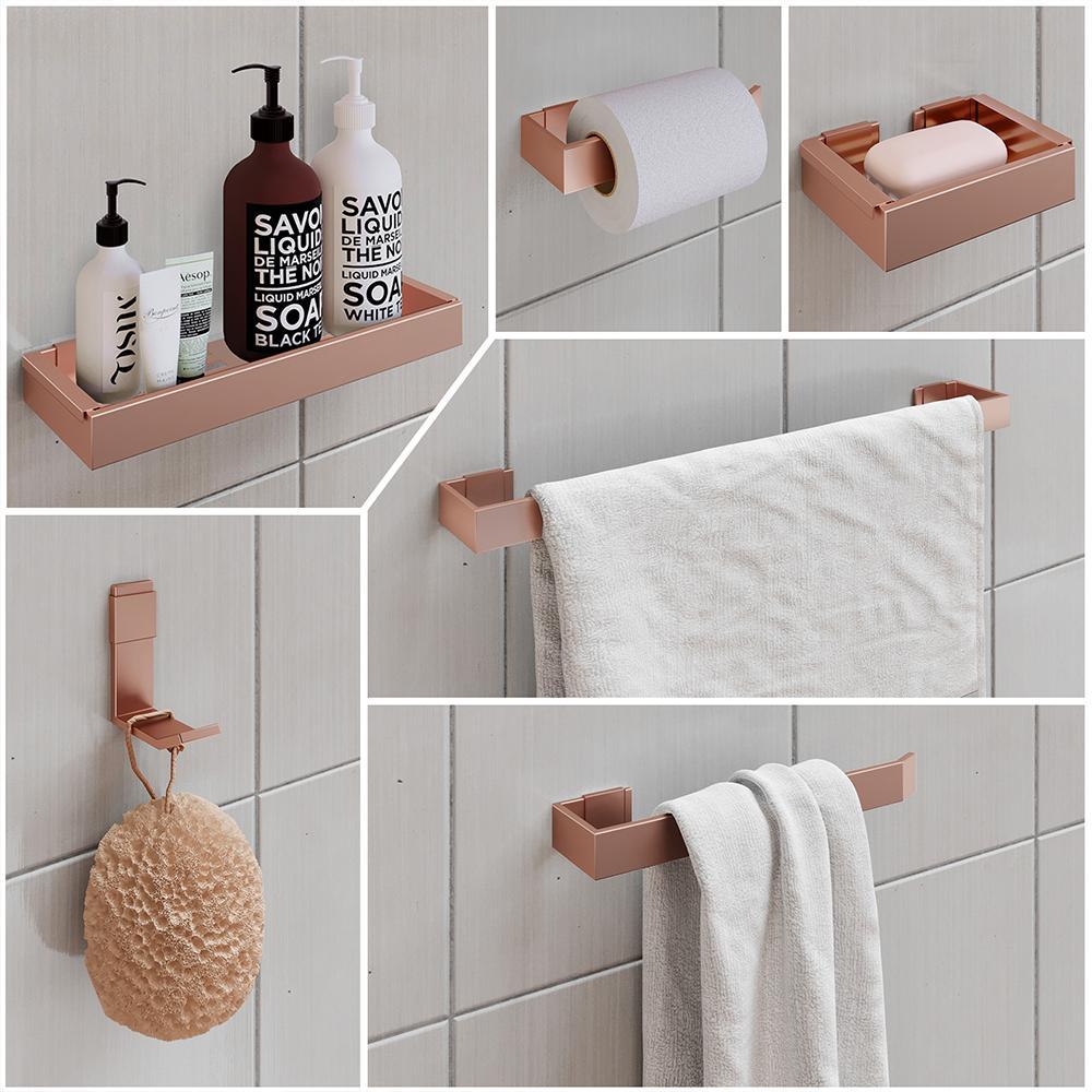 Espelheira Suspensa Armário Banheiro Prateleira Organizadora Off White Kit Acessórios Lavabo 6 Peças Resistente Premium Rose - RPM