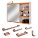 Espelheira Suspensa Armário Banheiro Prateleira Organizadora Off/Cinamomo Kit Acessórios Lavabo 6 Peças Resistente Premium Rose - RPM