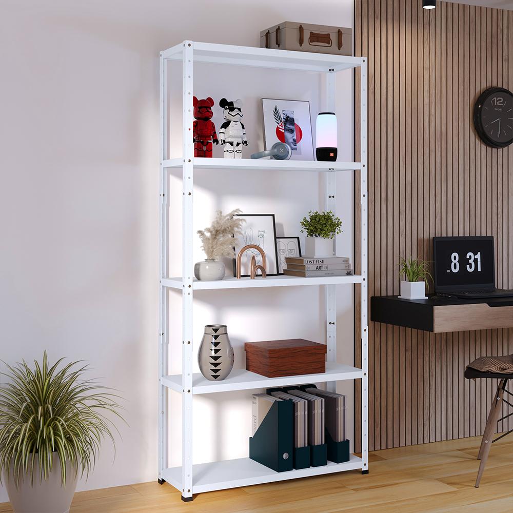 Estante Armário Aço 5 Bandeja Multiuso Expositor Loja Organizador Lavanderia Prateleiras Livros Quarto Sala Cozinha Industrial Branco Brilhante-RPM