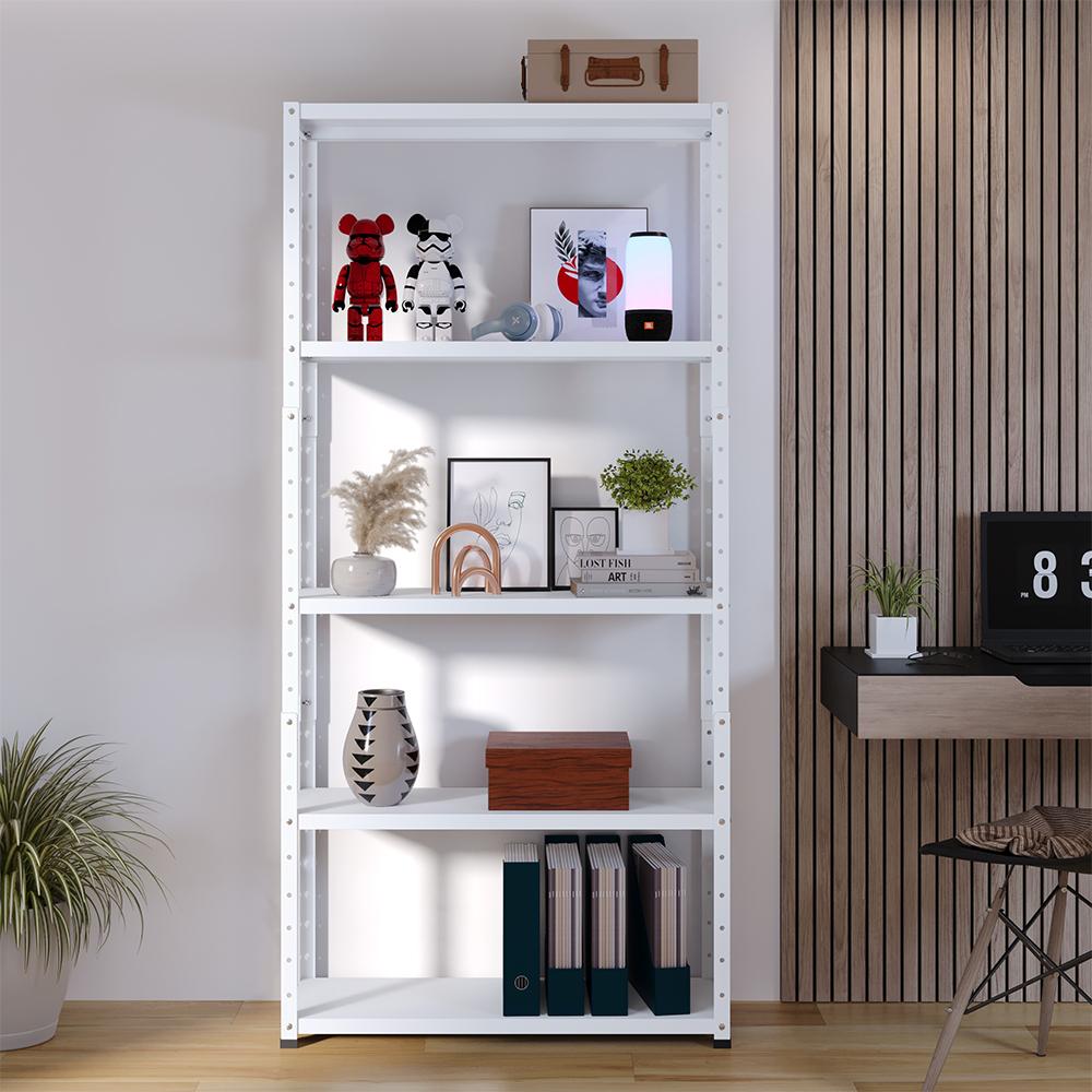 Estante Armário Aço 5 Bandeja Multiuso Expositor Loja Organizador Lavanderia Prateleiras Livros Quarto Sala Cozinha Industrial Branco Brilhante-RPM