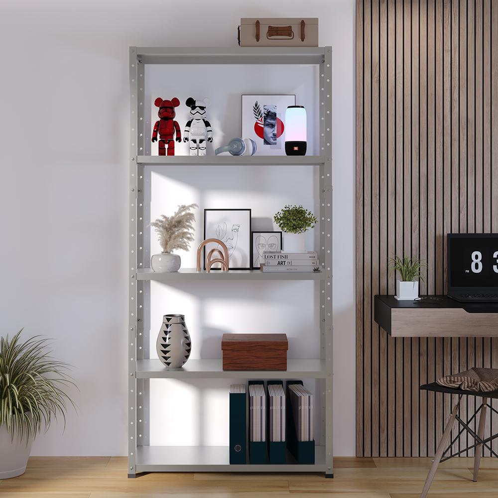 Estante Armário Aço 5 Bandeja Multiuso Expositor Loja Organizador Lavanderia Prateleiras Livros Quarto Sala Cozinha Industrial Cinza Fosco - RPM