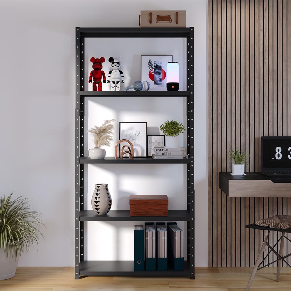 Estante Armário Aço 5 Bandeja Multiuso Expositor Loja Organizador Lavanderia Prateleiras Livros Quarto Sala Cozinha Industrial Preto Fosco -RPM
