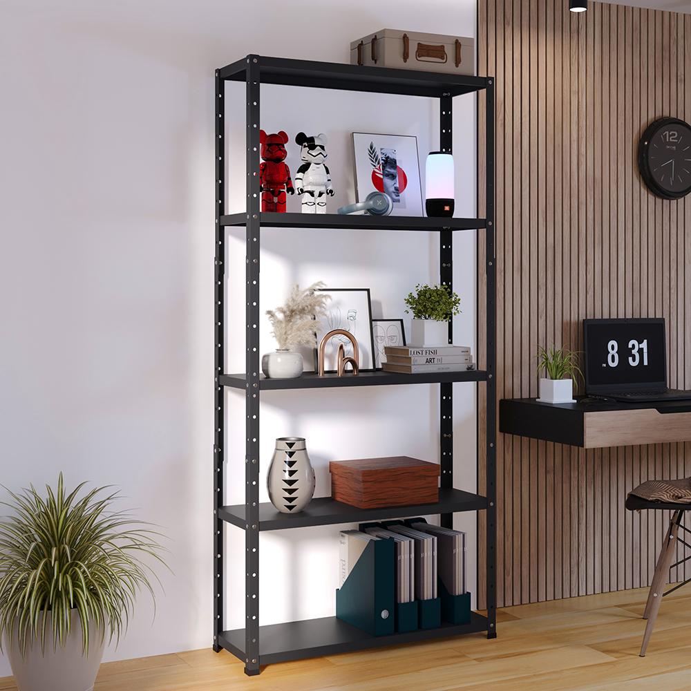 Estante Armário Aço 5 Bandeja Multiuso Expositor Loja Organizador Lavanderia Prateleiras Livros Quarto Sala Cozinha Industrial Preto Fosco -RPM