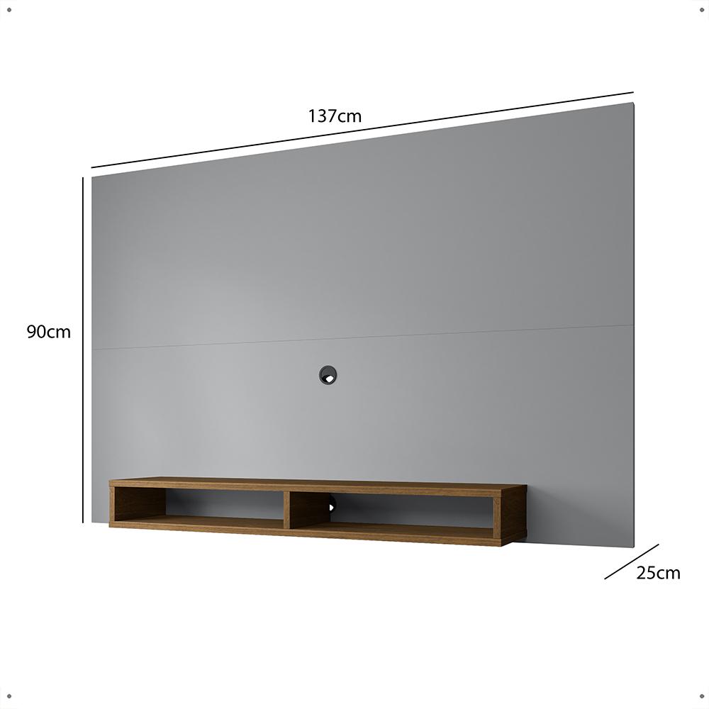 Estante Painel Home Suspenso TV Smart 42 Polegadas Nicho Eletrônico Sala Quarto Pequeno Decoração Retrô Manhattan - Cinza/Jequitibá - RPM