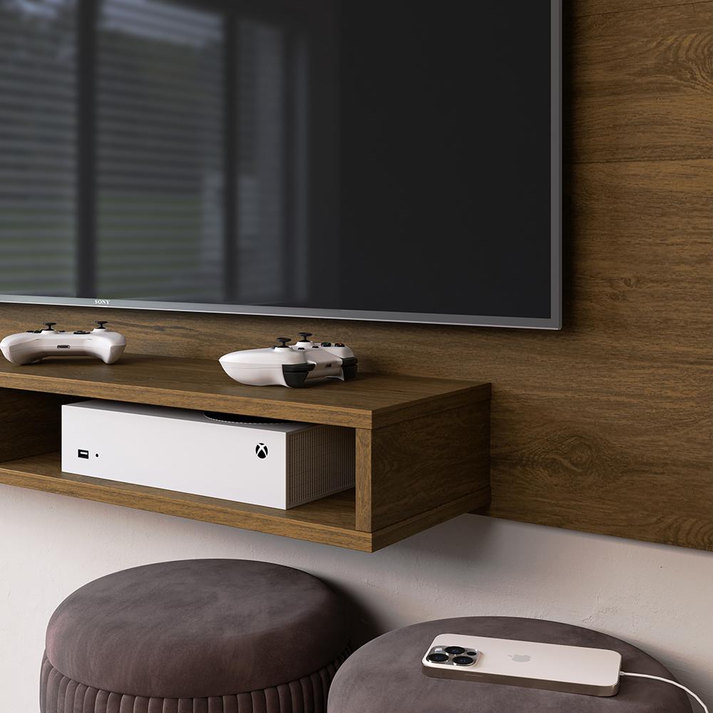 Estante Painel Home Suspenso TV Smart 42 Polegadas Nicho Eletrônico Sala Quarto Pequeno Decoração Retrô Manhattan - Jequitibá - RPM