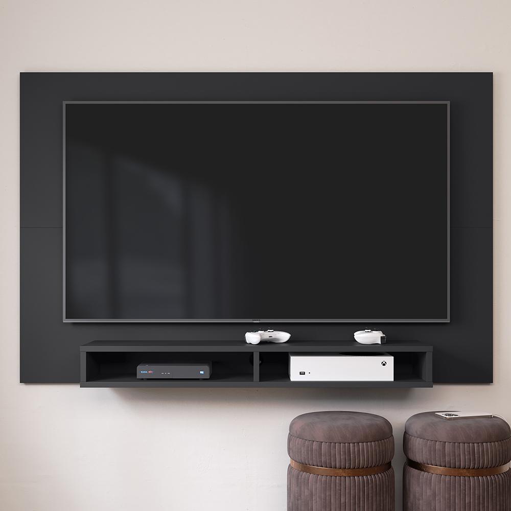 Estante Painel Home Suspenso TV Smart 42 Polegadas Nicho Eletrônico Sala Quarto Pequeno Decoração Retrô Manhattan - Preto - RPM