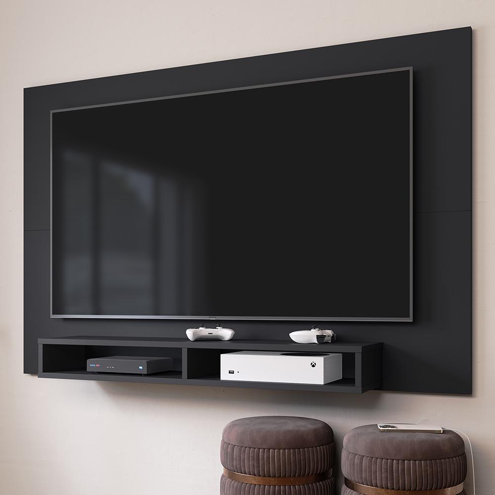 Estante Painel Home Suspenso TV Smart 42 Polegadas Nicho Eletrônico Sala Quarto Pequeno Decoração Retrô Manhattan - Preto - RPM