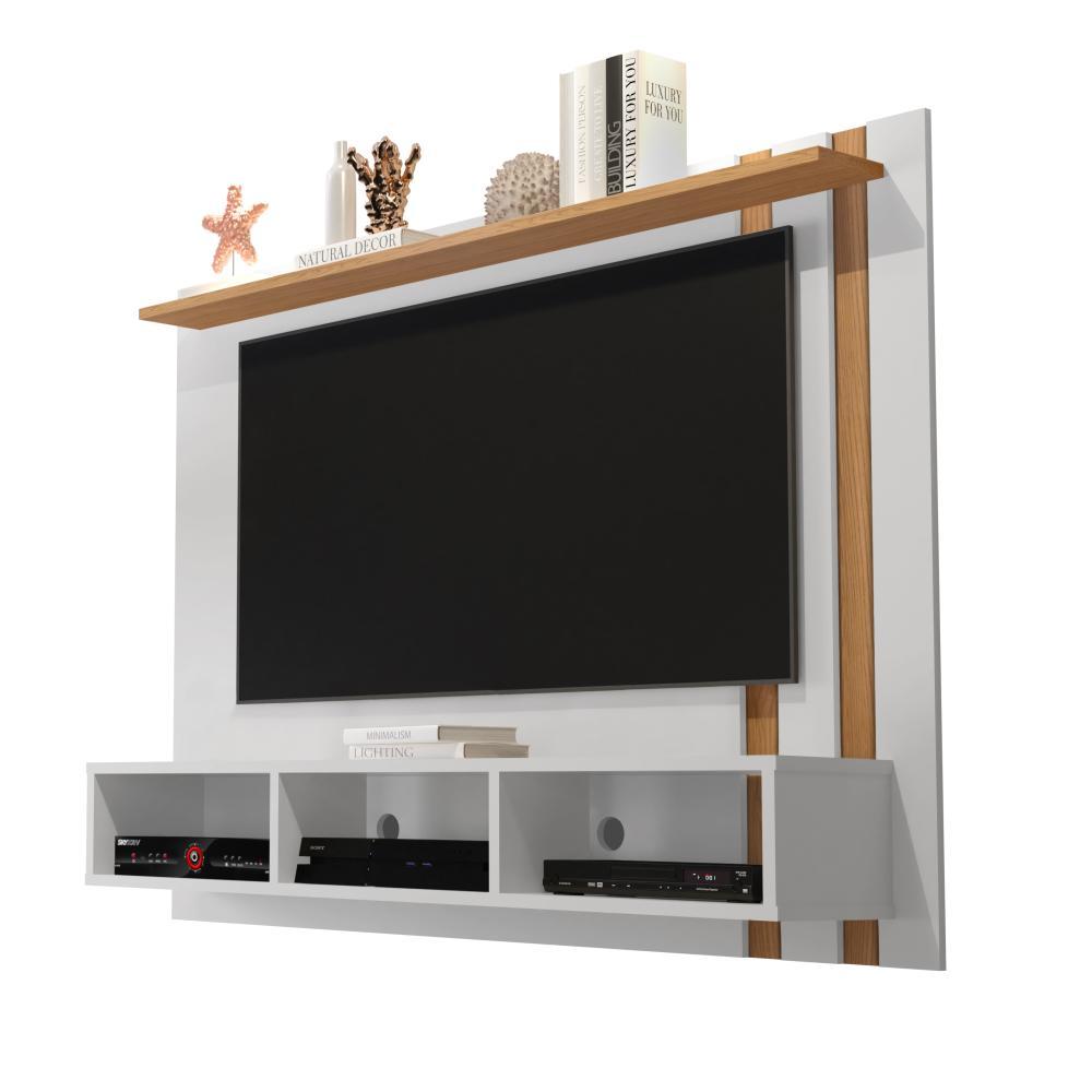 Estante Painel TV 32 40 42 43 47 48 Polegadas Home Suspenso Nichos Organizadores Prateleira Superior Sala Quarto Nice - Branco/Nature - Mania