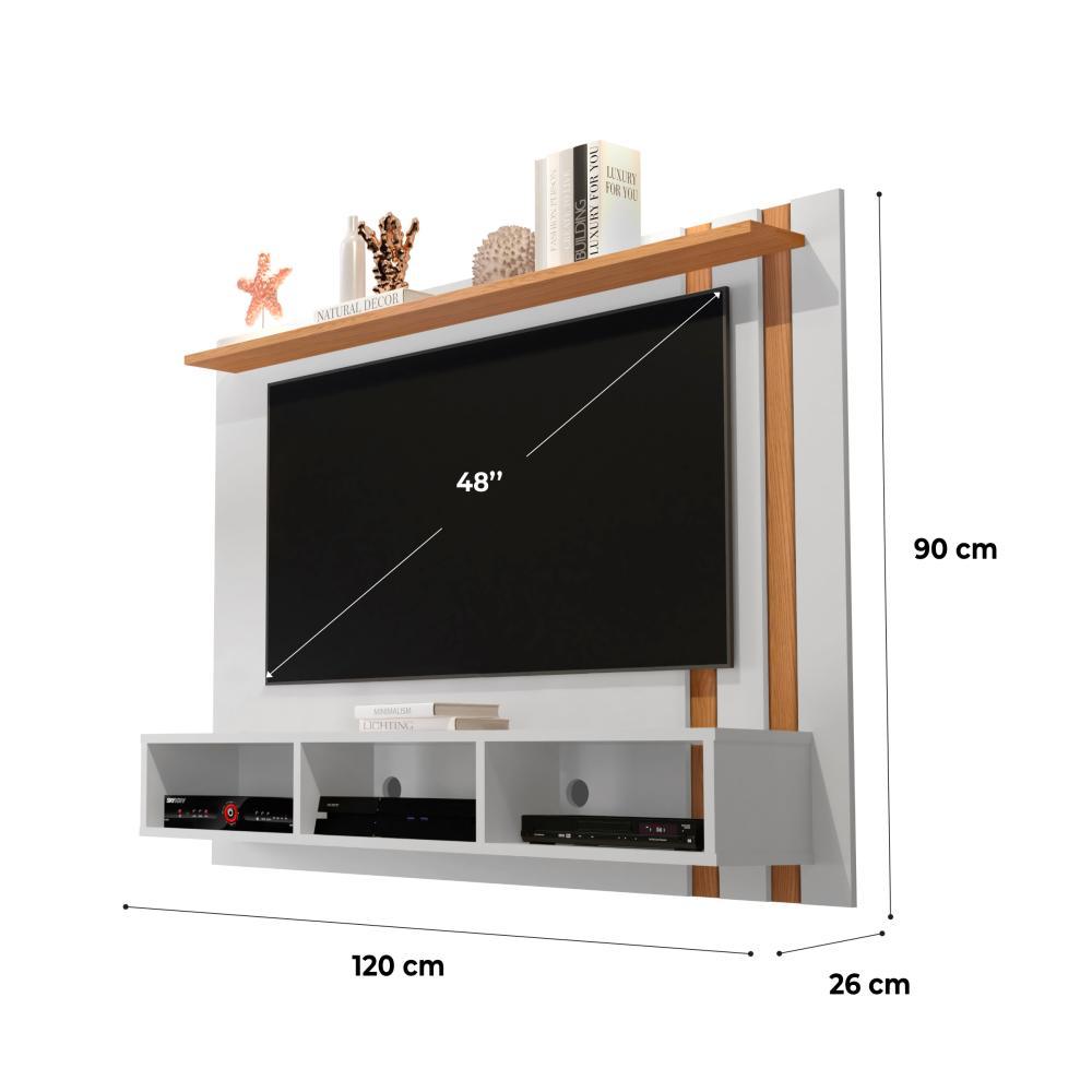 Estante Painel TV 32 40 42 43 47 48 Polegadas Home Suspenso Nichos Organizadores Prateleira Superior Sala Quarto Nice - Branco/Nature - Mania