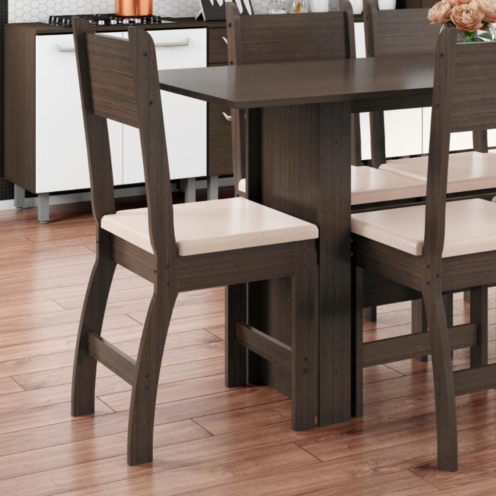 Jogo 2 Cadeiras Para Mesa de Jantar Milano MDF Assento Estofado Espuma D11 Pés Retrô Cozinha Moderna Amêndoa/Savana