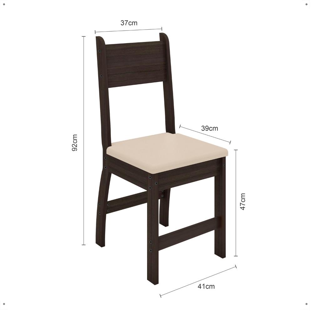 Jogo 2 Cadeiras Para Mesa de Jantar Milano MDF Assento Estofado Espuma D11 Pés Retrô Cozinha Moderna Amêndoa/Savana