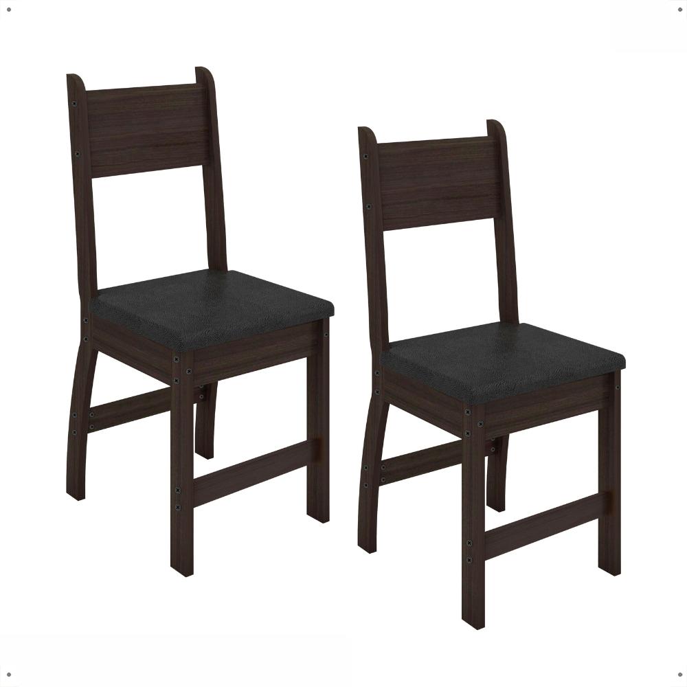 Jogo 2 Cadeiras Para Mesa de Jantar Milano MDF Assento Estofado Espuma D11 Pés Retrô Cozinha Moderna Amendoa/Preto