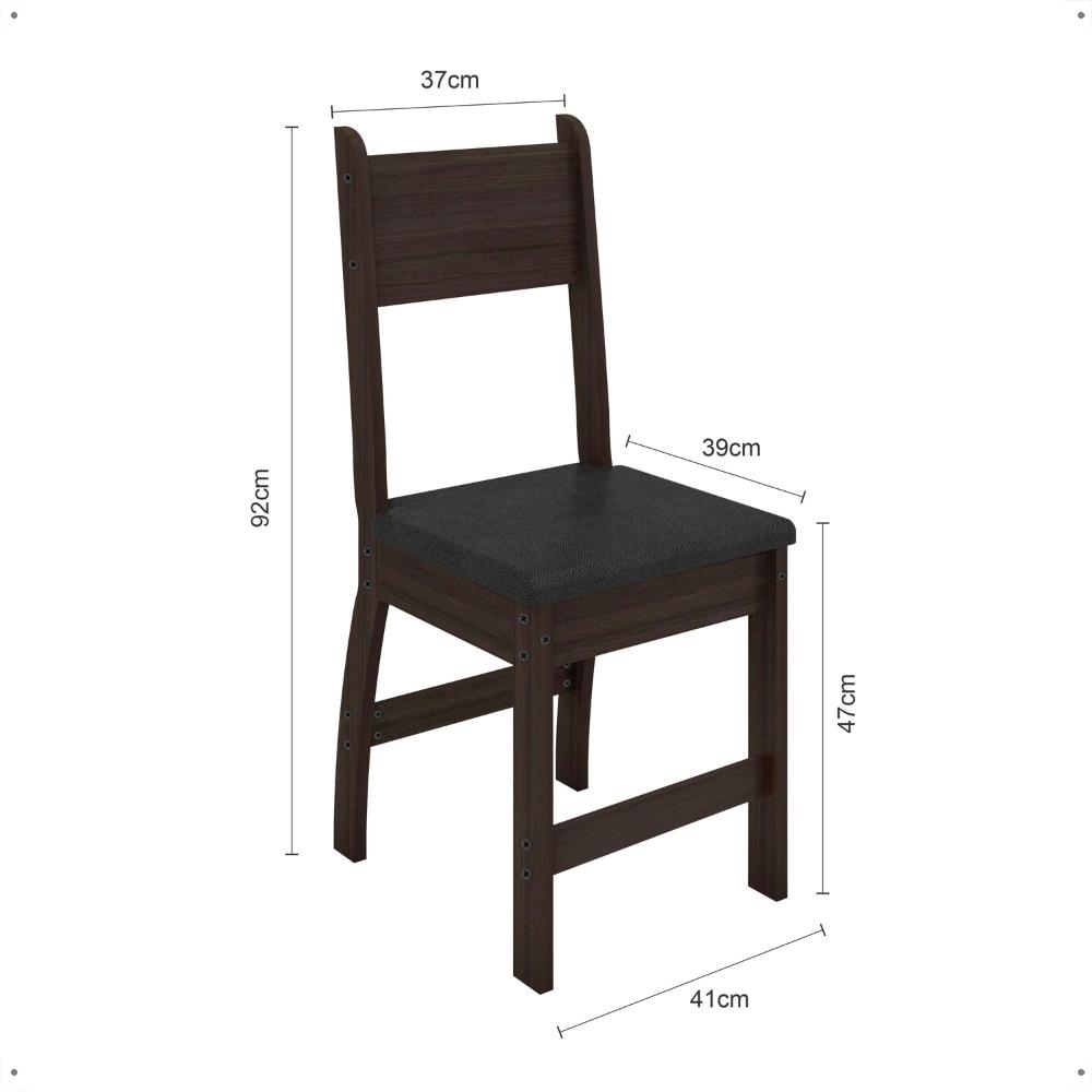 Jogo 2 Cadeiras Para Mesa de Jantar Milano MDF Assento Estofado Espuma D11 Pés Retrô Cozinha Moderna Amendoa/Preto