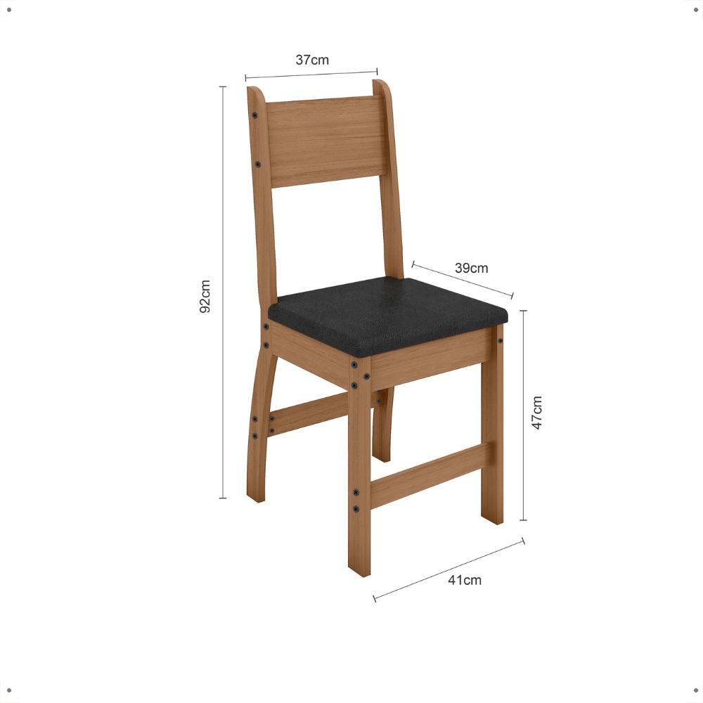 Jogo 2 Cadeiras Para Mesa de Jantar Milano MDF Assento Estofado Espuma D11 Pés Retrô Cozinha Moderna Carvalho/Preto