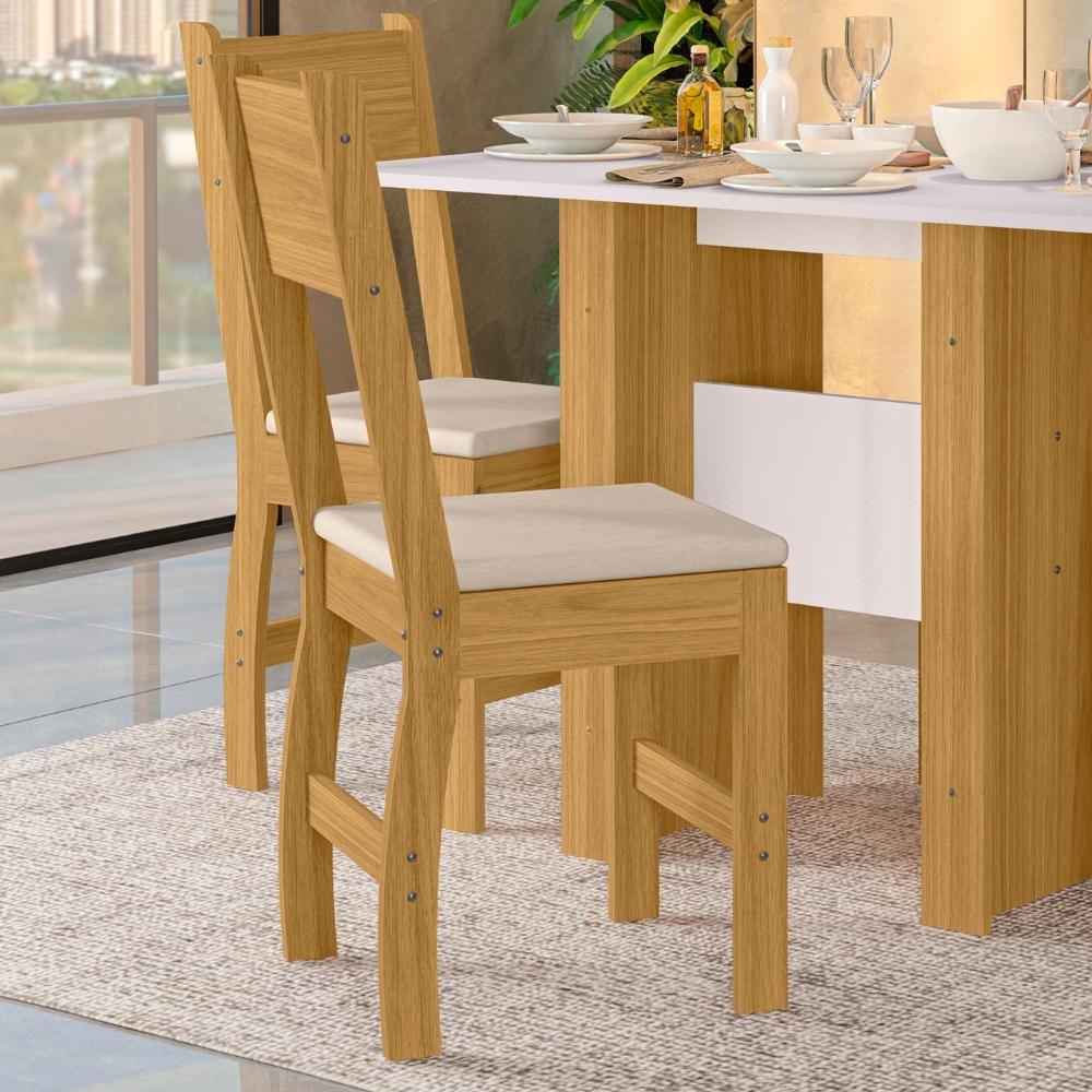 Jogo 2 Cadeiras Para Mesa de Jantar Milano MDF Assento Estofado Espuma D11 Pés Retrô Cozinha Moderna Freijó/Savana