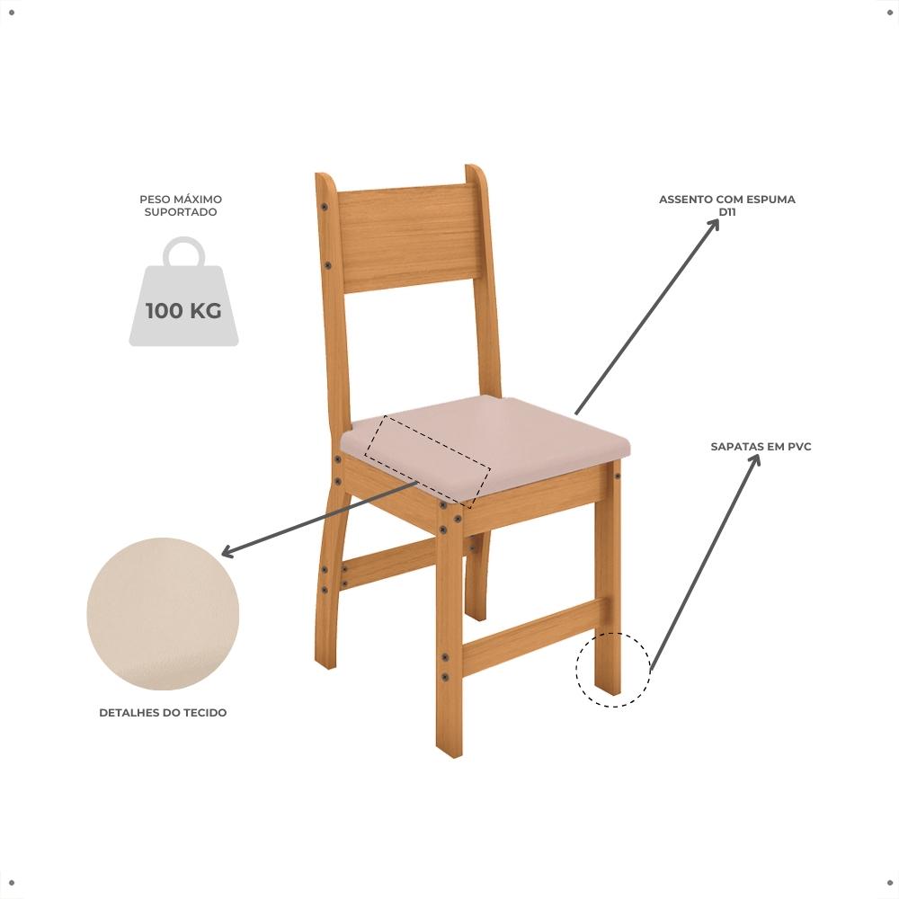 Jogo 2 Cadeiras Para Mesa de Jantar Milano MDF Assento Estofado Espuma D11 Pés Retrô Cozinha Moderna Freijó/Savana
