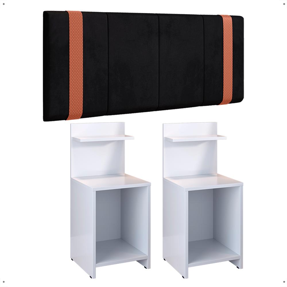 Jogo 2 Mesas Cabeceira Fantasy Branco Prateleira Porta Objetos Painel Suspenso Parise Cama Box Queen Size 1,60 Preto Suede - Lojas RPM