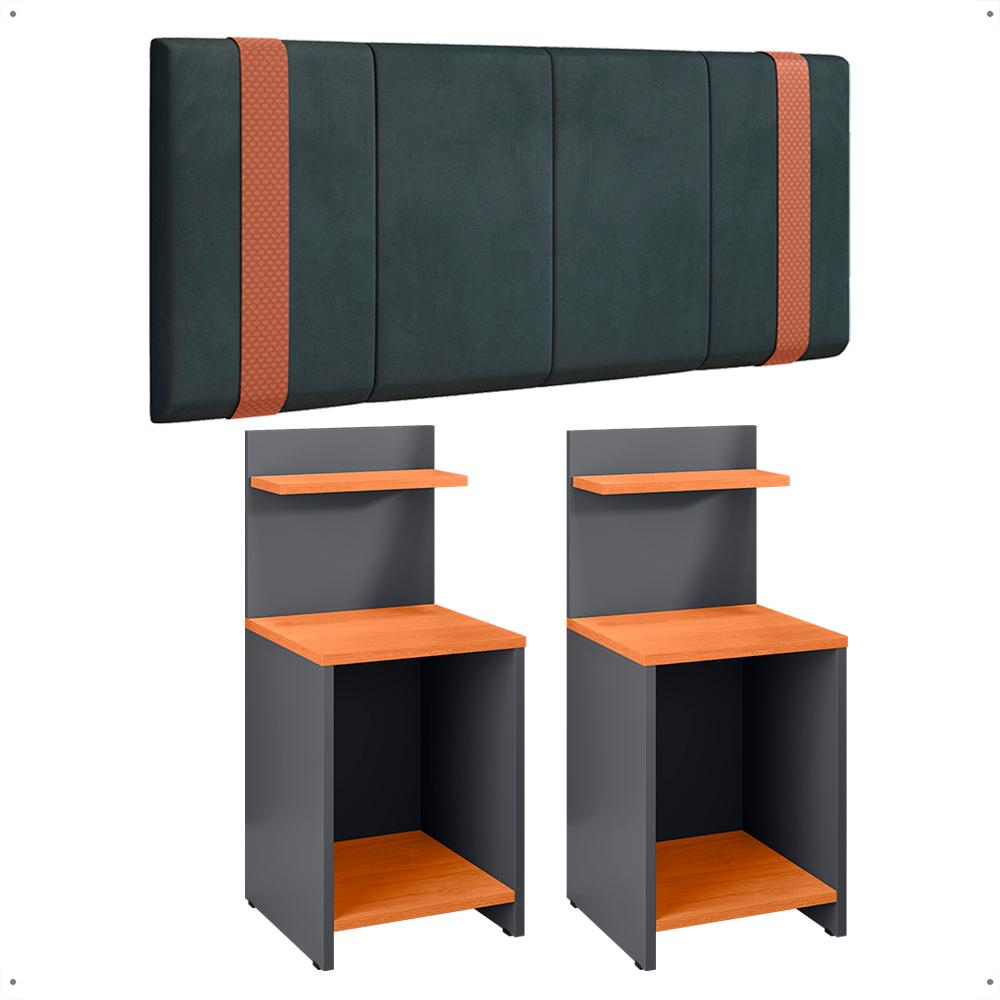 Jogo 2 Mesas Cabeceira Fantasy Cinza/Cinamomo Prateleira Porta Objetos Painel Suspenso Parise Cama Box Queen Size 1,60 Suede - Lojas RPM