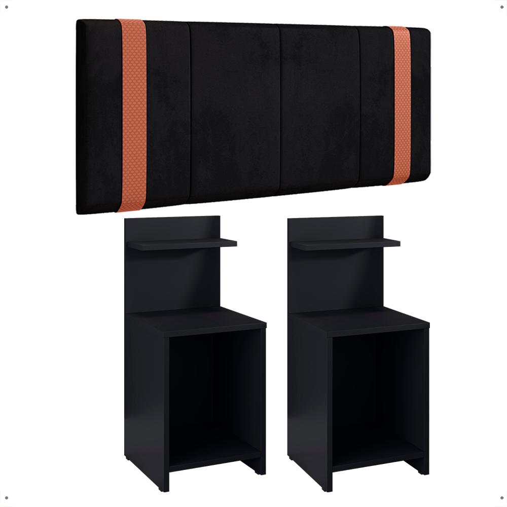 Jogo 2 Mesas Cabeceira Fantasy Preto Prateleira Porta Objetos Painel Suspenso Parise Cama Box Queen Size 1,60 Suede - Lojas RPM