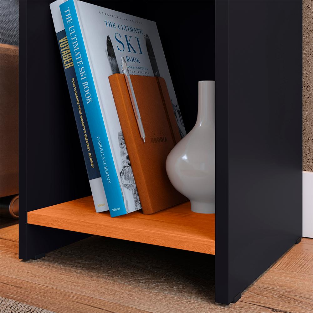 Jogo 2 Mesas Cabeceira Fantasy Preto/Cinamomo Prateleira Porta Objetos Painel Suspenso Parise Cama Box Queen Size 1,60 Suede - Lojas RPM