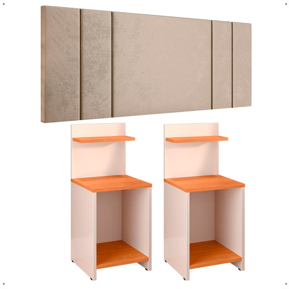 Jogo Quarto 2 Mesas Organizadora Fantasy Off White/Cinamomo Prateleira Nicho Cabeceira Luana Suspensa Cama Box Queen Size 1,60 Areia Suede - Lojas RPM