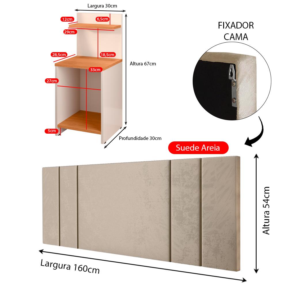 Jogo Quarto 2 Mesas Organizadora Fantasy Off White/Cinamomo Prateleira Nicho Cabeceira Luana Suspensa Cama Box Queen Size 1,60 Areia Suede - Lojas RPM