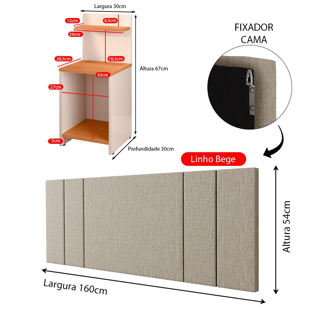 Jogo Quarto 2 Mesas Organizadora Fantasy Off White/Cinamomo Prateleira Nicho Cabeceira Luana Suspensa Cama Box Queen Size 1,60 Bege Linho - Lojas RPM