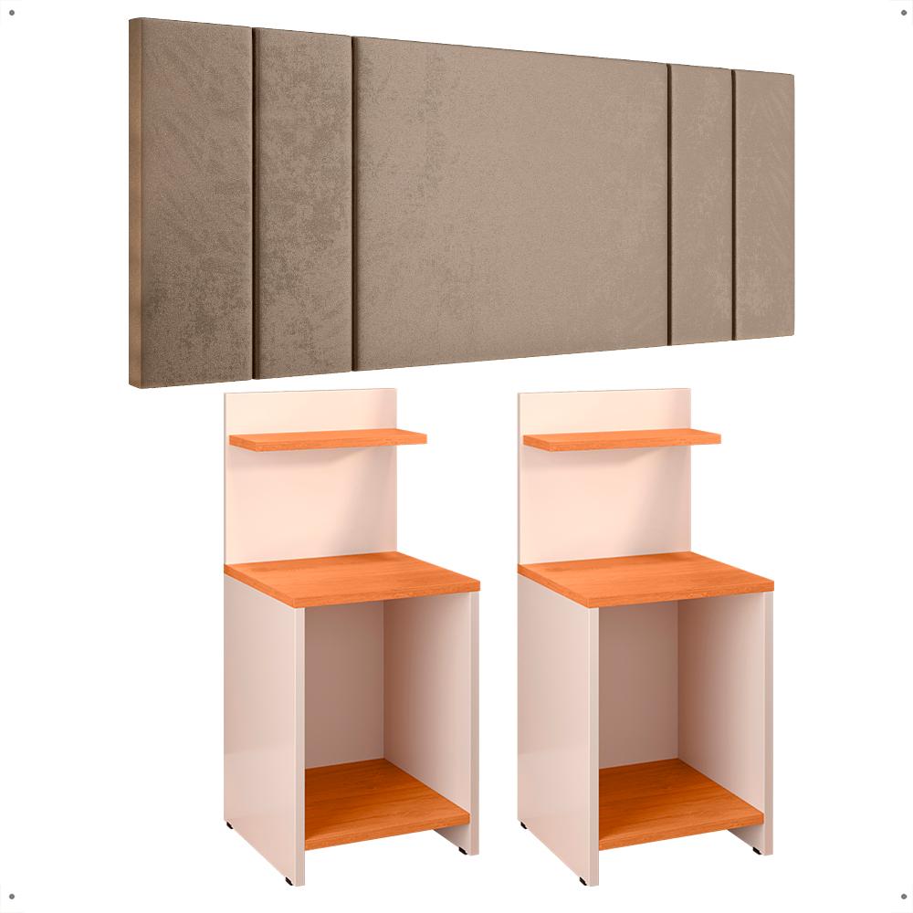 Jogo Quarto 2 Mesas Organizadora Fantasy Off White/Cinamomo Prateleira Nicho Cabeceira Luana Suspensa Cama Box Queen Size 1,60 Bege Suede - Lojas RPM