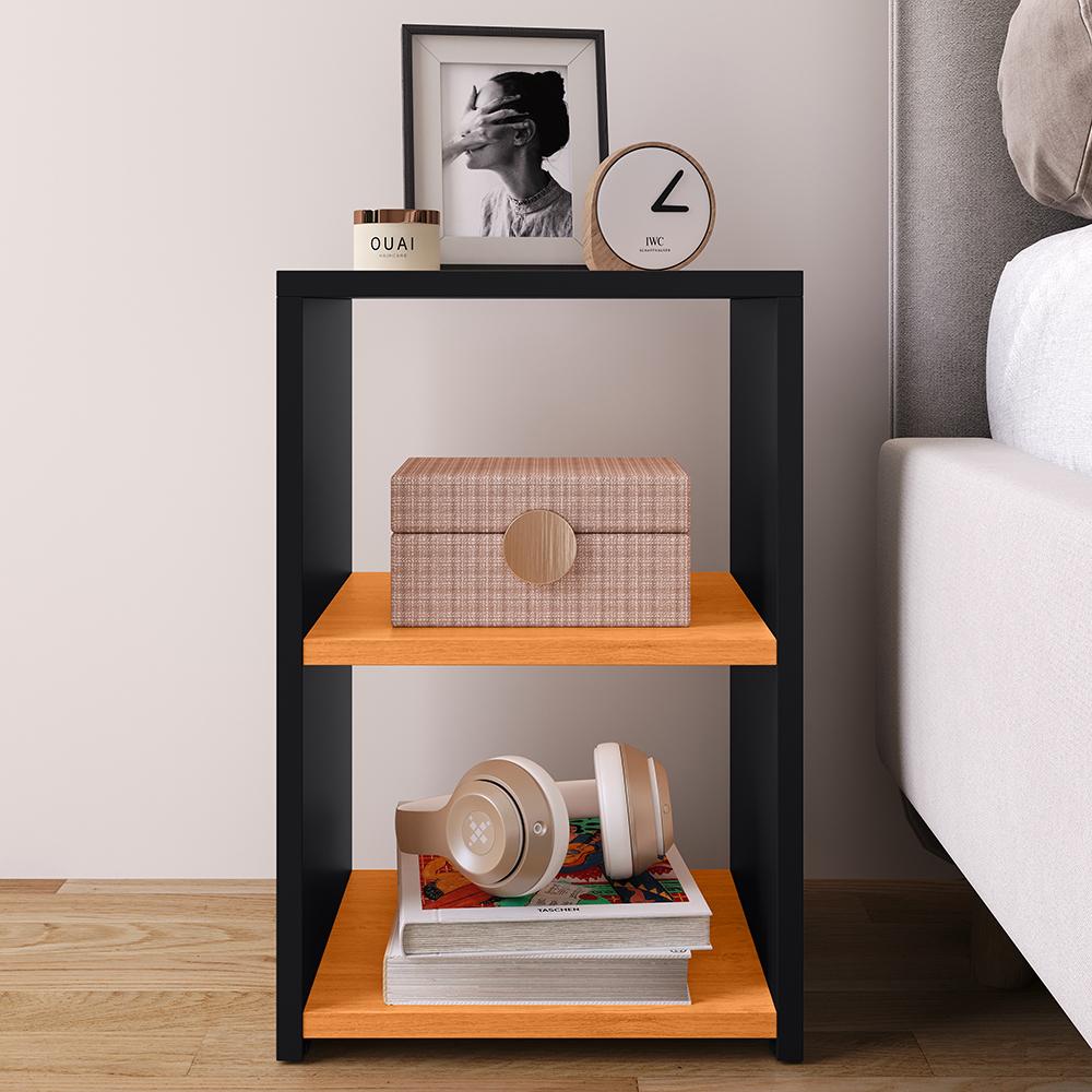 Jogo Quarto 2 Mesas Pequena Bella Retrô Cabeceira Suspensa Júlia 1,95 Cama Box Casal King Size Suede - Preto/Cinamomo - RPM