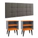 Jogo Quarto 2 Mesinhas Apoio Prateleira Pés Palito Retrô Cabeceira Modular Bia Estofado Linho Cama Box Casal 1,40 Cinza/Cinamomo- RPM