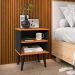 Jogo Quarto 2 Mesinhas Apoio Prateleira Pés Palito Retrô Cabeceira Modular Bia Estofado Suede Cama Box Casal 1,40 Preto/Cinamomo- RPM