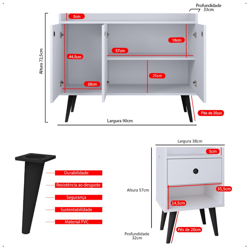 Kit 2 Mesas Cabeceira Decore Mesinha Gaveta Nicho Aparador Buffet Wood New Branco Retrô Pés Palito - Lojas RPM