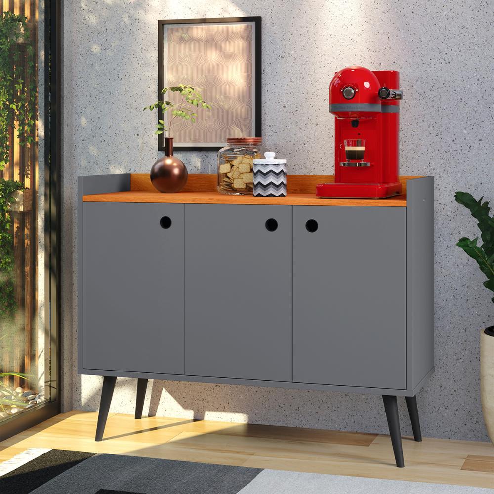 Kit 2 Mesas Cabeceira Decore Mesinha Gaveta Nicho Aparador Buffet Wood New Cinza/Cinamomo Retrô Pés Palito - Lojas RPM