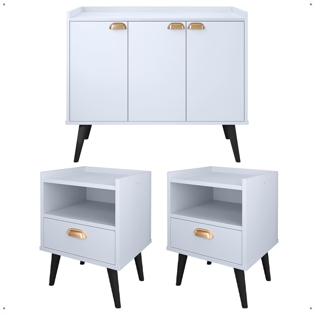 Kit 2 Mesas Cabeceira Estilo Mesinha Quarto Aparador Buffet Truzzi Puxador Concha Pés Palito Retrô Cozinha Sala Jantar Branco - Lojas RPM