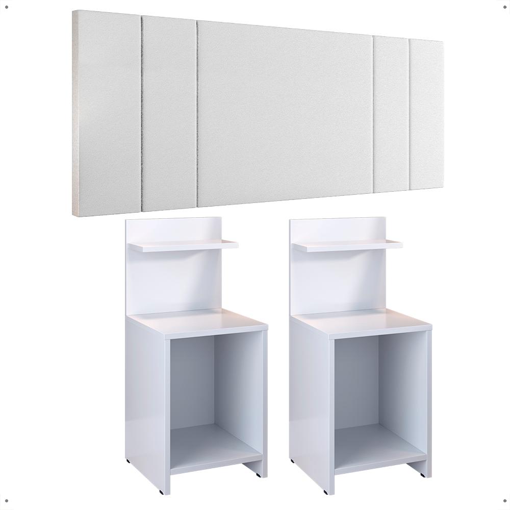 Kit 2 Mesas Cabeceira Fantasy Branco Prateleira Nicho Mesinha Pequena Painel Suspenso Luana Corino 1,95 Cama Box King Size Quarto - Lojas RPM
